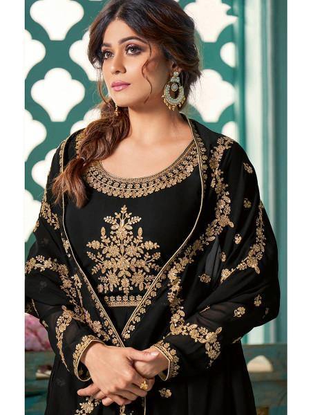 Myra Black Embroidered Real Georgette Anarkali Suit