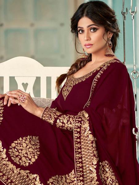 Myra Maroon Embroidered Real Georgette Anarkali Suit online