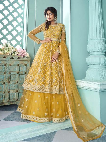 Myra Yellow Heavy Embroidered Gharara Suit