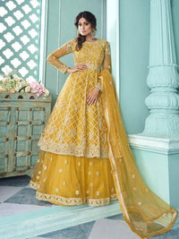 Thumbnail for Myra Yellow Heavy Embroidered Gharara Suit