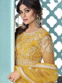 Thumbnail for Myra Yellow Heavy Embroidered Gharara Suit