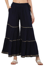 Thumbnail for PAVONINE Navy Blue Color 3-Panels Golden Gota Flared Sharara For Women - Distacart