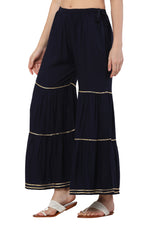 Thumbnail for PAVONINE Navy Blue Color 3-Panels Golden Gota Flared Sharara For Women - Distacart