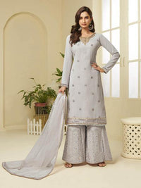 Thumbnail for Myra Grey Georgette Embroidered Palazzo Suit