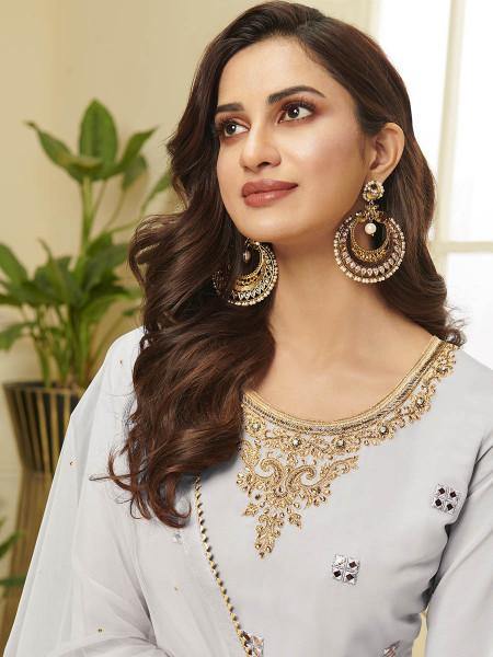 Myra Grey Georgette Embroidered Palazzo Suit - Distacart