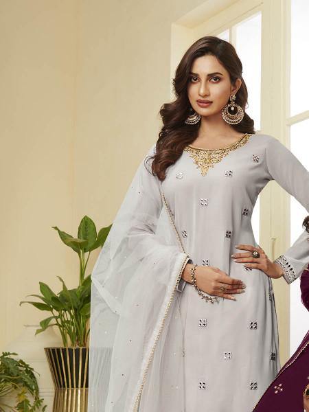 Myra Grey Georgette Embroidered Palazzo Suit online