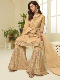 Thumbnail for Yellow Georgette Embroidered Palazzo Suit