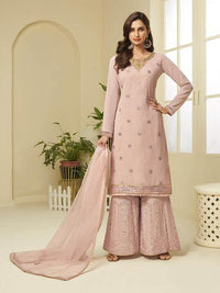 Thumbnail for Myra Pink Georgette Embroidered Palazzo Suit