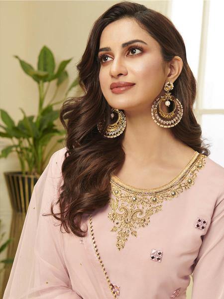 Myra Pink Georgette Embroidered Palazzo Suit