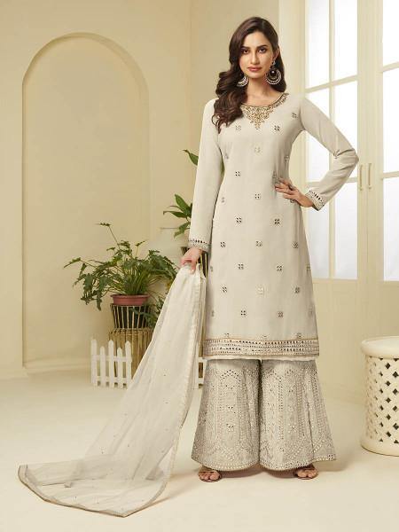 Myra Cream Georgette Embroidered Palazzo Suit