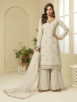 Thumbnail for Myra Cream Georgette Embroidered Palazzo Suit