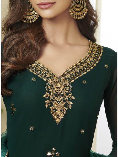 Myra Beautiful Green Georgette Embroidered Palazzo Suit Online