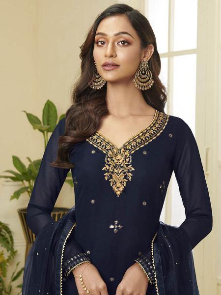 Myra Navy Blue Georgette Embroidered Palazzo Suit online