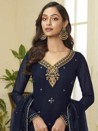 Thumbnail for Myra Navy Blue Georgette Embroidered Palazzo Suit online