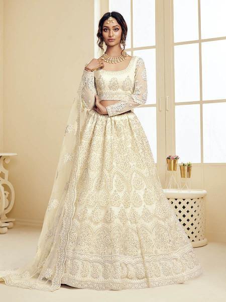 Myra Trendy Off White Heavy Embroidered Net Bridal Lehenga