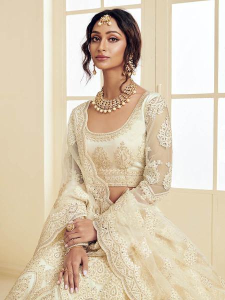 Myra Trendy Off White Heavy Embroidered Net Bridal Lehenga