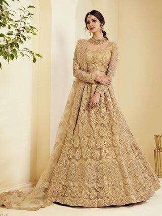 Myra Traditional Golden Heavy Embroidered Net Bridal Lehenga
