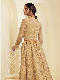 Thumbnail for Beautiful Golden Heavy Embroidered Net Bridal Lehenga