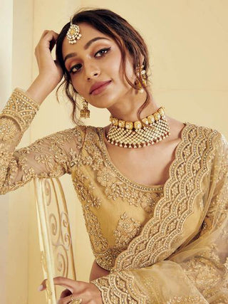 Myra Beautiful Golden Heavy Embroidered Net Bridal Lehenga
