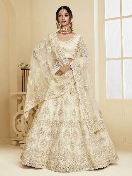 Myra Off White Heavy Embroidered Net Bridal Lehenga