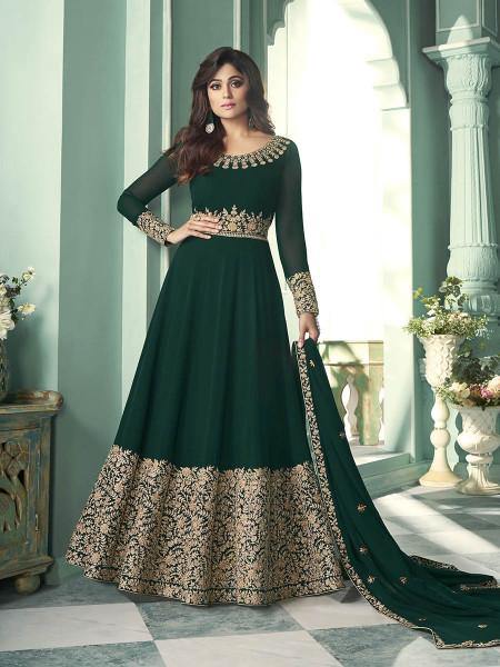 Myra Green and Gold Georgette Embroidered Anarkali Suit online