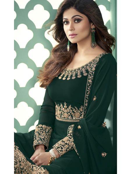 Myra Green and Gold Georgette Embroidered Anarkali Suit