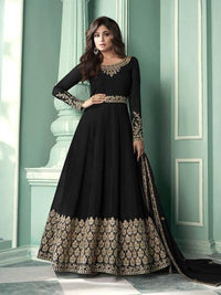 Thumbnail for Myra Black and Gold Georgette Embroidered Anarkali 