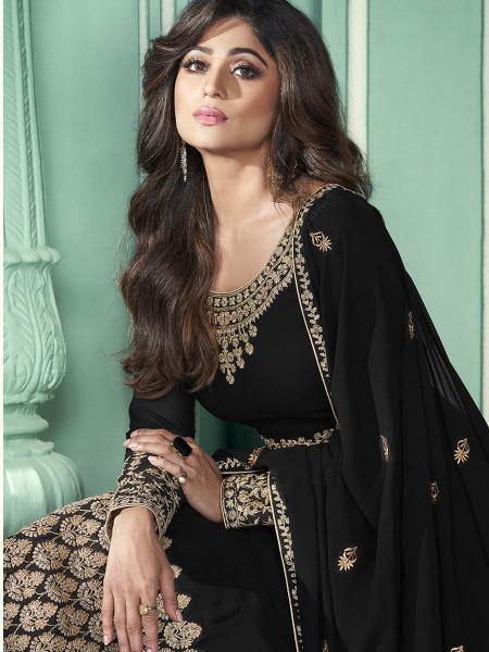 Myra Black and Gold Georgette Embroidered Anarkali Suit