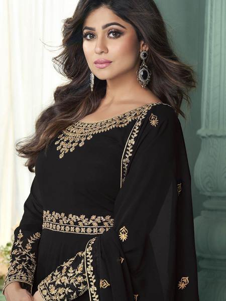 Myra Black and Gold Georgette Embroidered Anarkali Suit online