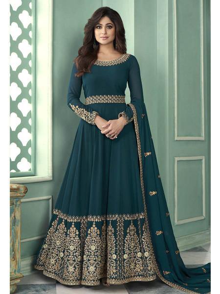 Myra Teal Georgette Embroidered Anarkali Suit