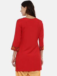Thumbnail for Souchii Women Red & Yellow Floral Yoke Design Kurta - Distacart