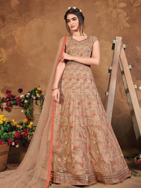 Myra Brown Butterfly Net Embroidered Anarkali Suit