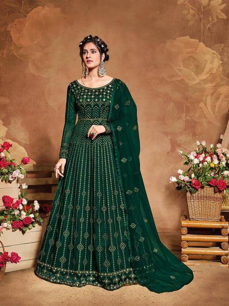 Myra Deep Green Butterfly Net Embroidered Anarkali Suit