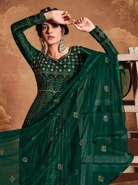 Myra Deep Green Butterfly Net Embroidered Anarkali Suit Online