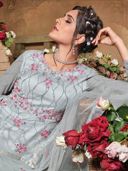 Myra Light Grey Butterfly Net Embroidered Anarkali Suit online