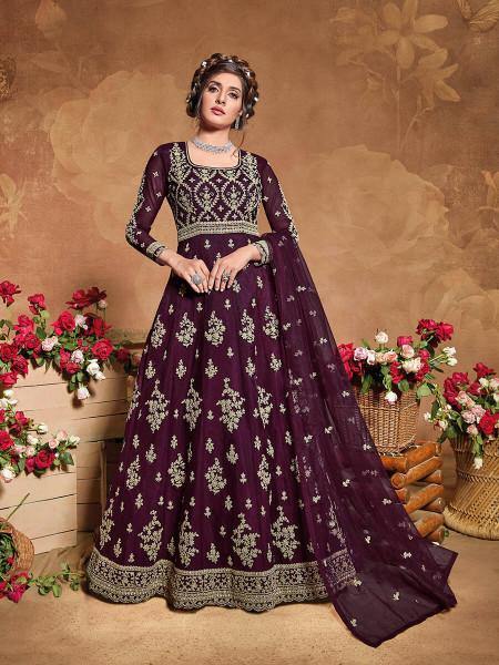 Myra Purple Butterfly Net Embroidered Anarkali Suit