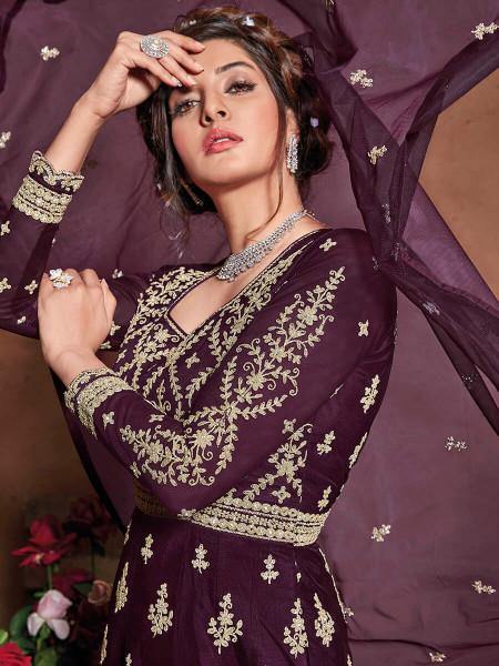 Myra Purple Butterfly Net Embroidered Anarkali Suit