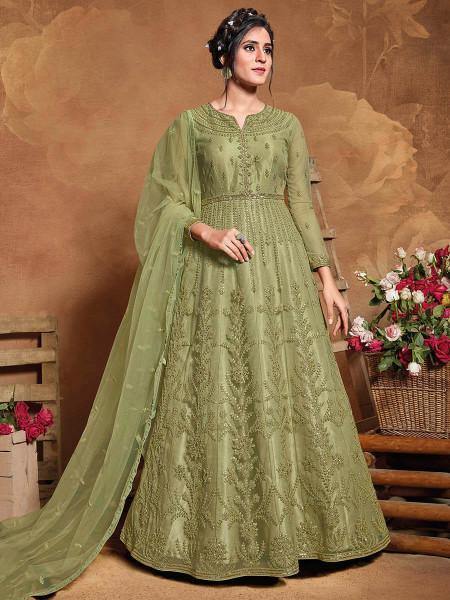 Myra Beautiful Pista Butterfly Net Embroidered Anarkali Suit online