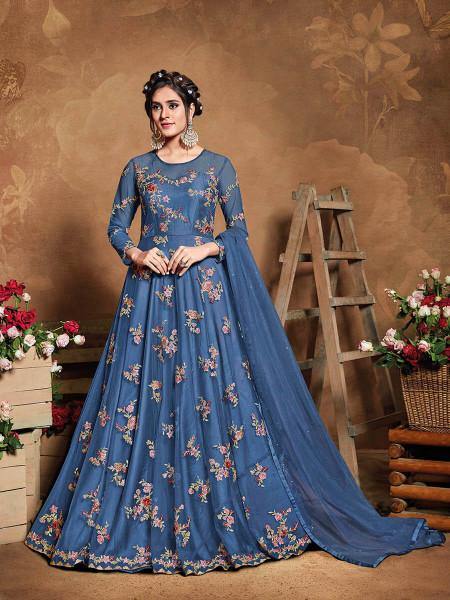 Myra Royal Blue Butterfly Net Embroidered Anarkali Suit