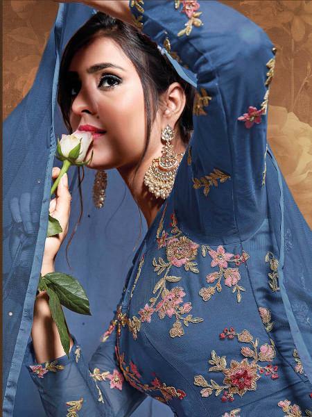 Myra Royal Blue Butterfly Net Embroidered Anarkali Suit
