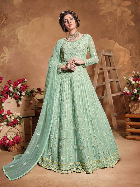 Myra Pastel Green Butterfly Net Embroidered Anarkali Suit