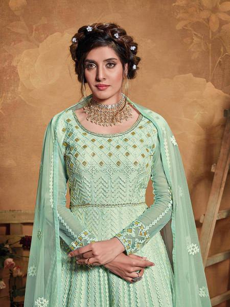 Myra Pastel Green Butterfly Net Embroidered Anarkali Suit online