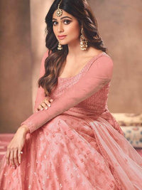 Thumbnail for Beautiful Dusty Pink Butterfly Net Embroidered Anarkali 