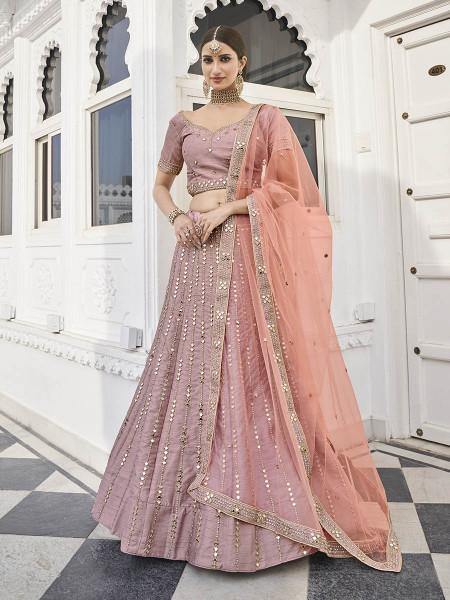 Myra Rose Pink Heavy Embroidered Silk Bridal Lehenga