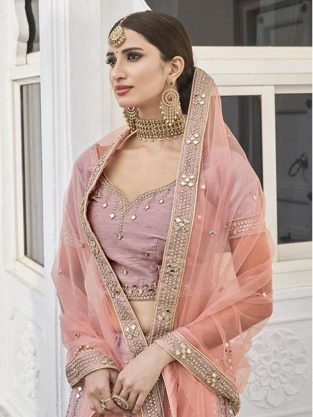 Myra Rose Pink Heavy Embroidered Silk Bridal Lehenga