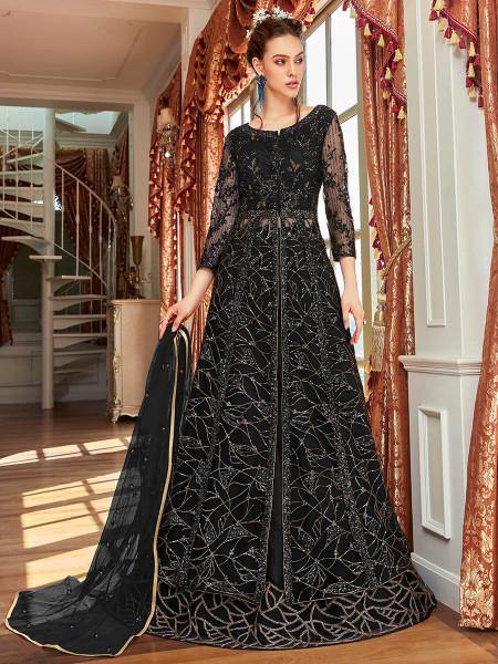Myra Black Net Embroidered Gown online
