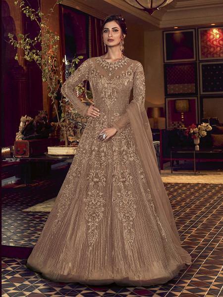 Myra Brown Premium Net Anarkali Suit