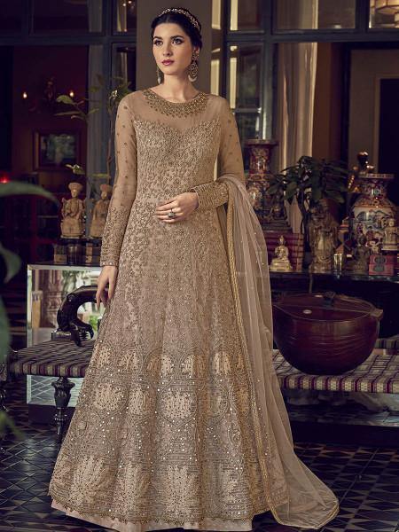 Myra Golden Cream Embroidered Butterfly Net Anarkali Suit online