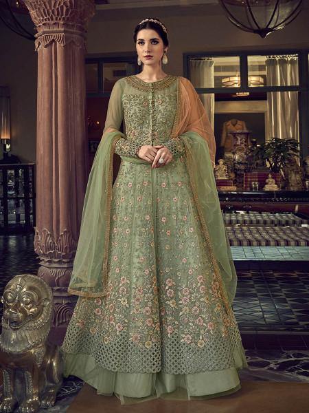 Myra Fashion Pista Embroidered Butterfly Net Anarkali Suit