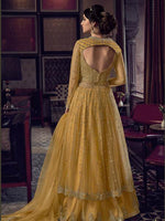 Thumbnail for Mustard Yellow Embroidered Butterfly Net Anarkali 